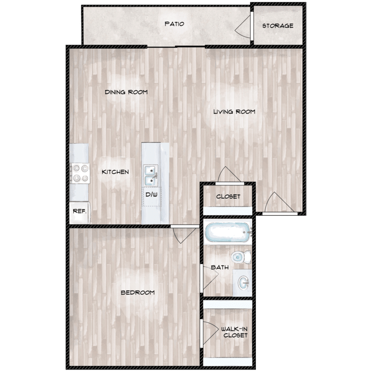 1 Bed Floor Plan at Boston Woods Apartments, San Antonio TX